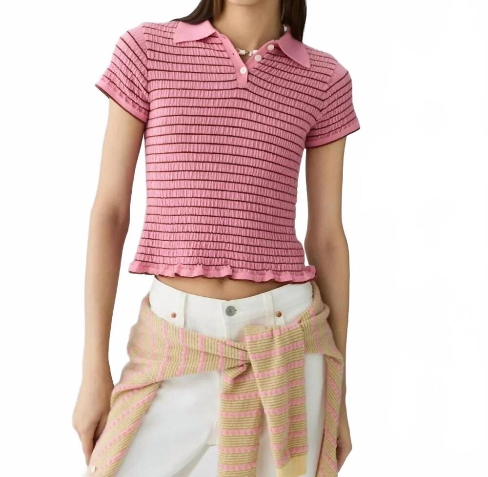 NEW GUEST IN RESIDENCE smocked shrunken polo in pink
